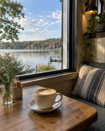 a view of the window seat at Lakeside Roasters, the window seat at Lakeside Roasters, daylight
